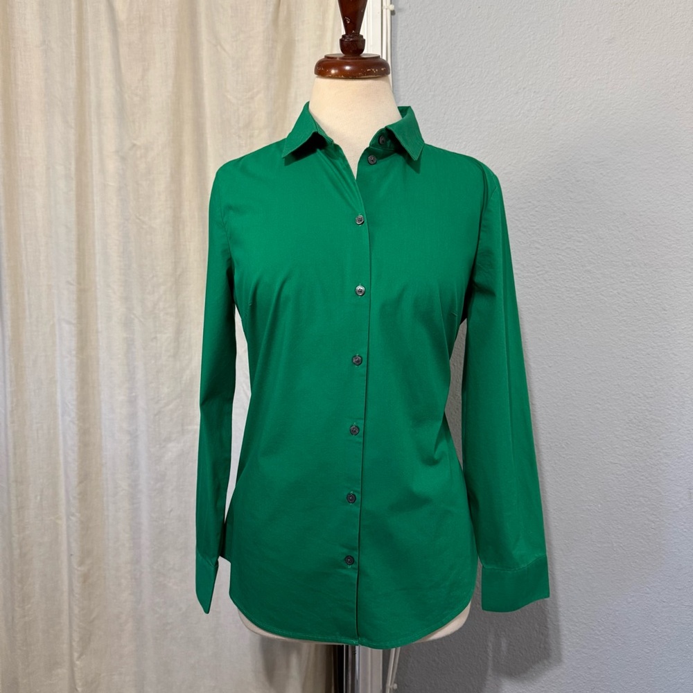 Express Essential Women Green Slim Buttondown Collared Long Sleeve Shirt Size L‎